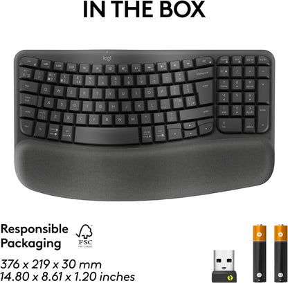 Logitech Wave Keys for Business, Wireless Ergonomic Keyboard with Cushioned Palm Rest, Secure Logi Bolt Technology, Bluetooth, Compatible with Windows/Mac/Chrome/Linux - Graphite