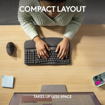 Logitech Wave Keys for Business, Wireless Ergonomic Keyboard with Cushioned Palm Rest, Secure Logi Bolt Technology, Bluetooth, Compatible with Windows/Mac/Chrome/Linux - Graphite