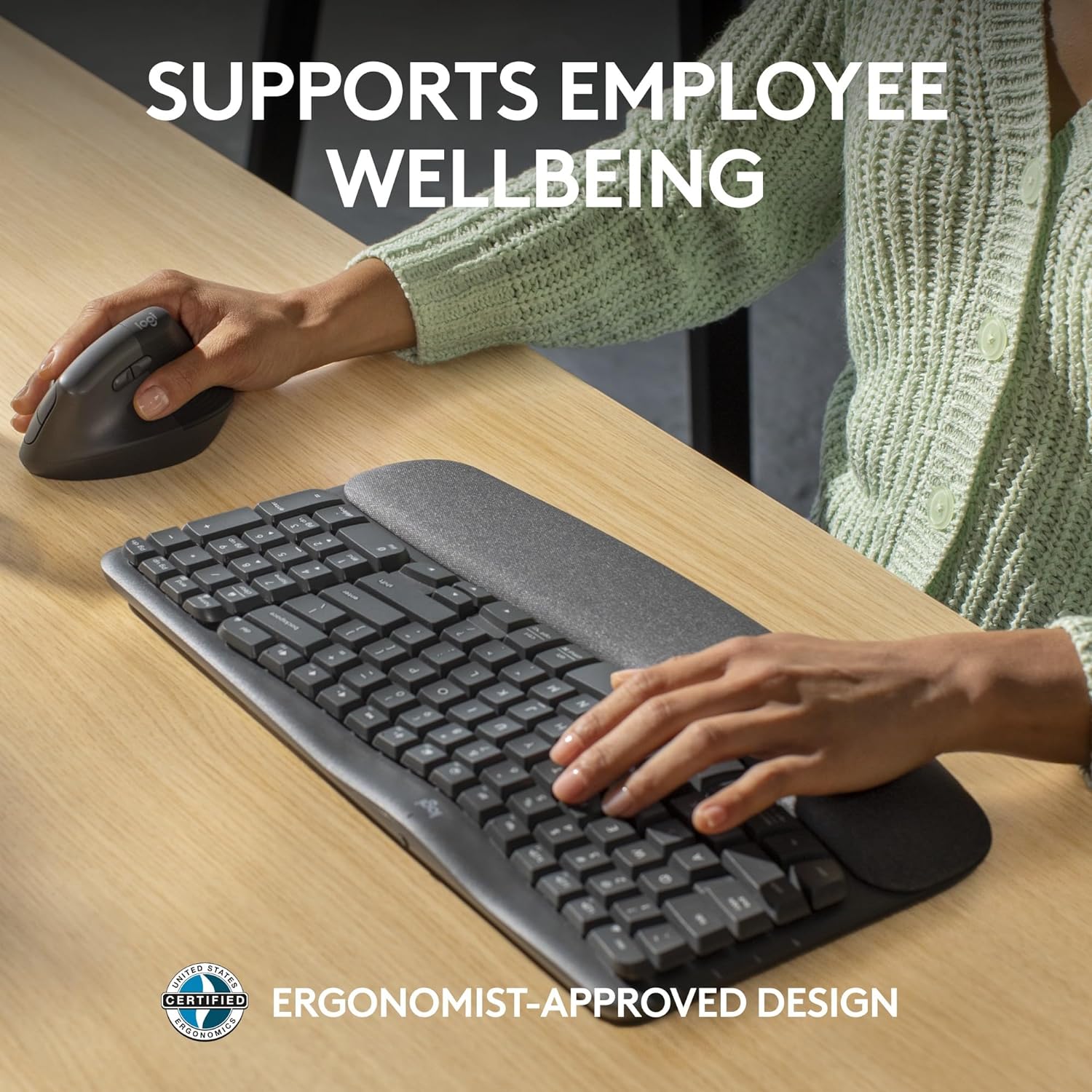 Logitech Wave Keys for Business, Wireless Ergonomic Keyboard with Cushioned Palm Rest, Secure Logi Bolt Technology, Bluetooth, Compatible with Windows/Mac/Chrome/Linux - Graphite