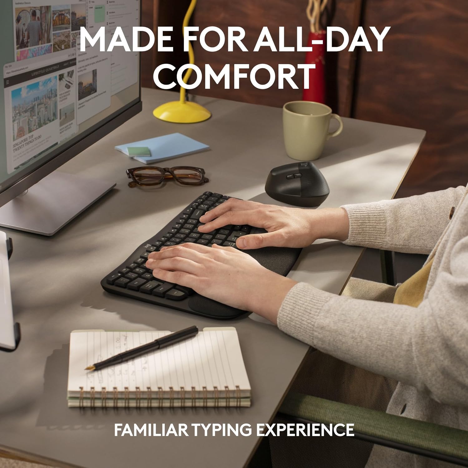 Logitech Wave Keys for Business, Wireless Ergonomic Keyboard with Cushioned Palm Rest, Secure Logi Bolt Technology, Bluetooth, Compatible with Windows/Mac/Chrome/Linux - Graphite