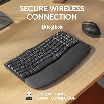 Logitech Wave Keys for Business, Wireless Ergonomic Keyboard with Cushioned Palm Rest, Secure Logi Bolt Technology, Bluetooth, Compatible with Windows/Mac/Chrome/Linux - Graphite