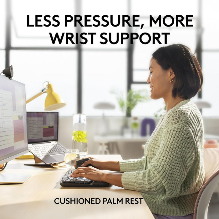 Logitech Wave Keys for Business, Wireless Ergonomic Keyboard with Cushioned Palm Rest, Secure Logi Bolt Technology, Bluetooth, Compatible with Windows/Mac/Chrome/Linux - Graphite