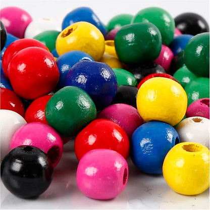 Wooden beads mix, D: 10 mm, asstd colours, 20g, approx. 70 asstd