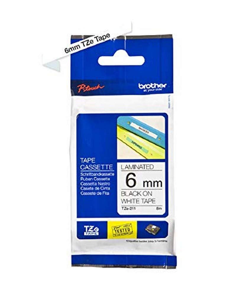 Brother TZe-211 Labelling Tape Cassette, 6 mm (W) x 8 m (L), Laminated, Brother Genuine Supplies