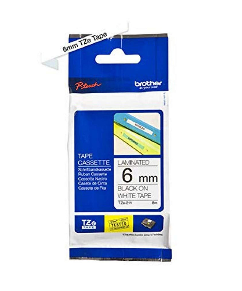 Brother TZe-211 Labelling Tape Cassette, 6 mm (W) x 8 m (L), Laminated, Brother Genuine Supplies