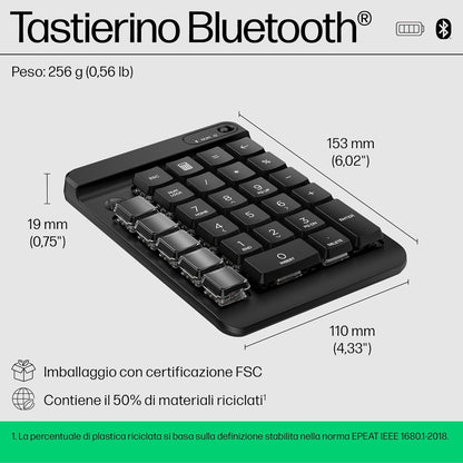 HP 430 Programmable Wireless Keypad - Compatible with Chrome, PC or Mac - Bluetooth - Mechanical Keys - Swappable Keycaps - 9 Programmable Keys - Spill Resistant - Up to 24 Months Battery - Black