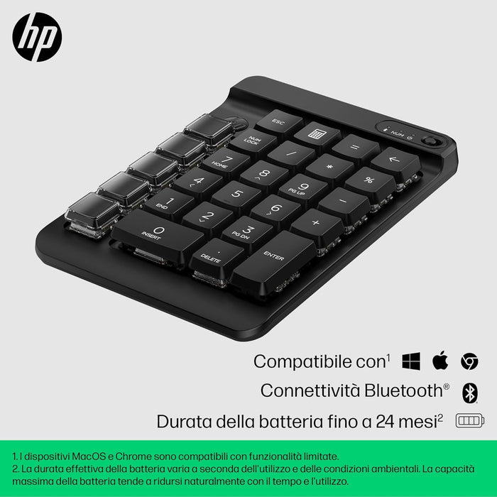 HP 430 Programmable Wireless Keypad - Compatible with Chrome, PC or Mac - Bluetooth - Mechanical Keys - Swappable Keycaps - 9 Programmable Keys - Spill Resistant - Up to 24 Months Battery - Black