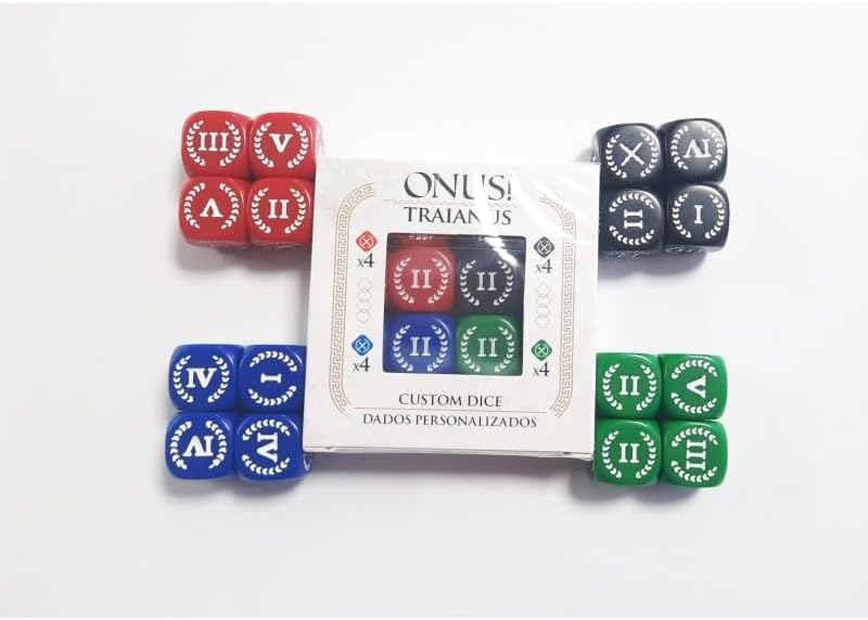 Crowd Games ONUS! Traianus Custom Dice Set - 16 Themed Dice with Roman Numerals, Immersive Accessory for Historical Wargames