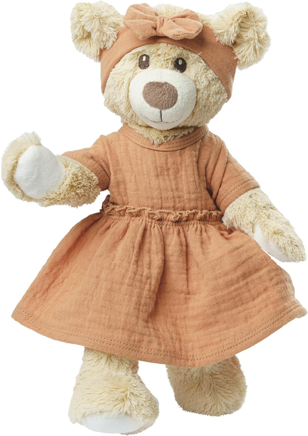 Heless 1425-Ropa algodón 100% orgánico, Juego de 2 Piezas con Vestido y Cinta para el Pelo Caramelo para muñecas y Peluches de tamaño 28-35 cm, sólido, Color Brown (1425