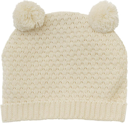 Heless 4801-Ropa algodón 100% orgánico, Juego 2 Piezas con Gorro y Zapatos de Punto Crudo para muñecas y Peluches de tamaño 28-35 cm, Color Beige (4801