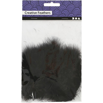 Feathers, size 5-12 cm, black, 15pcs