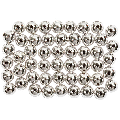Wax Beads, D: 5 mm, silver, 100pcs