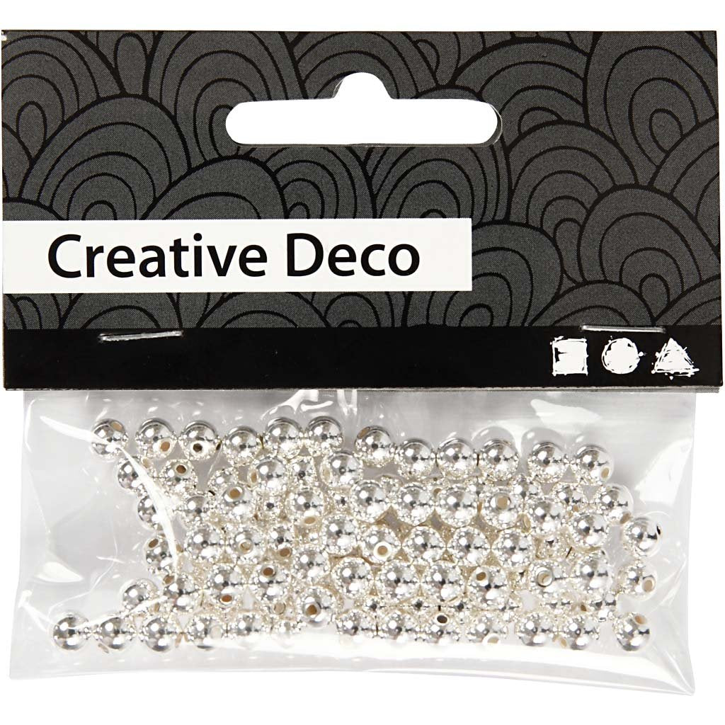 Wax Beads, D: 5 mm, silver, 100pcs