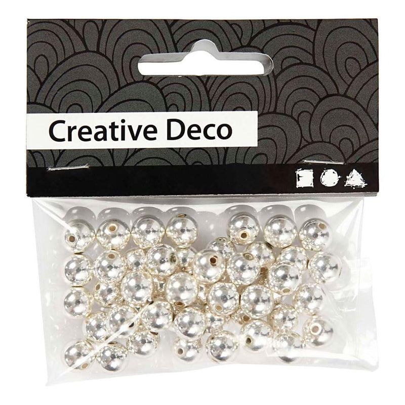 Wax Beads, D: 8 mm, silver, 50pcs
