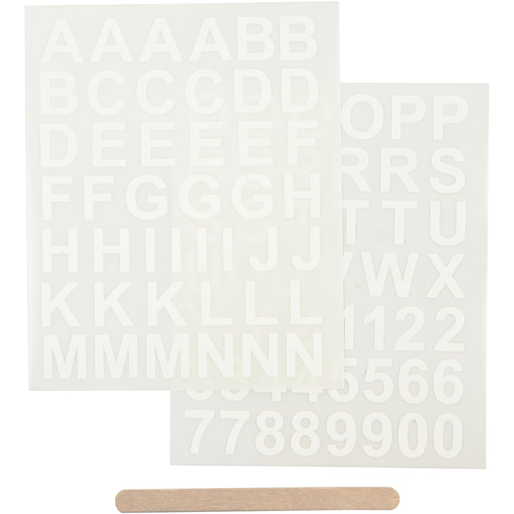 Creativ Company Rub-On Sticker Buchstaben und Zahlen Weiß, 2 Bögen