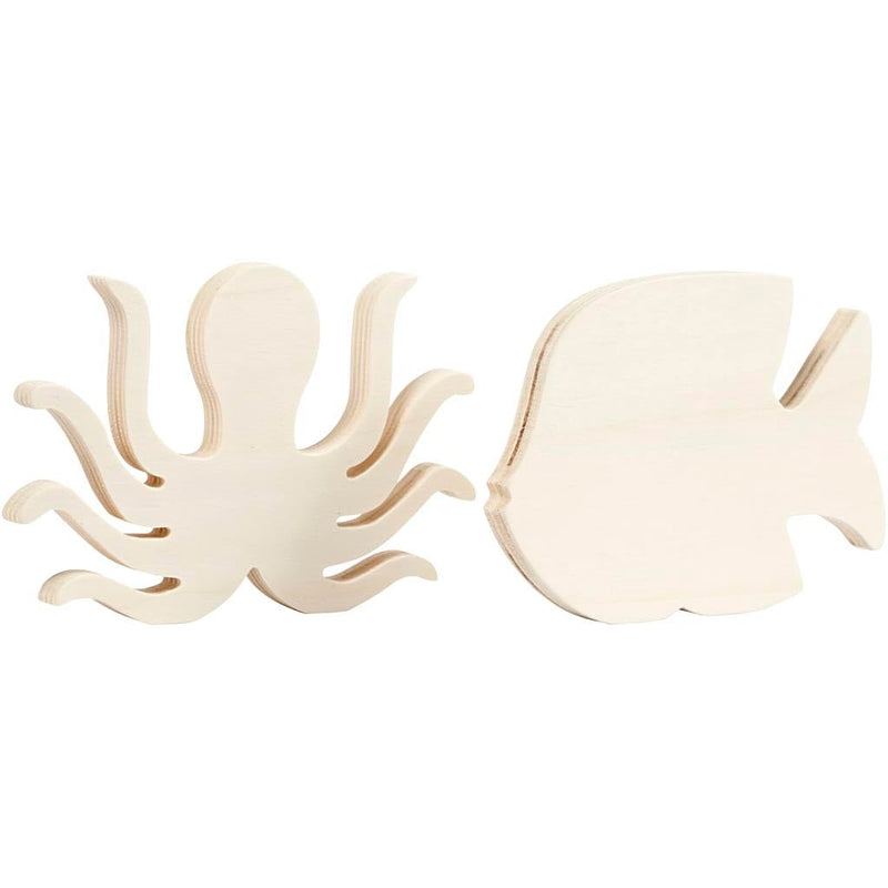 Creotime Wooden octopus and fish to decorate 16 x 11 cm