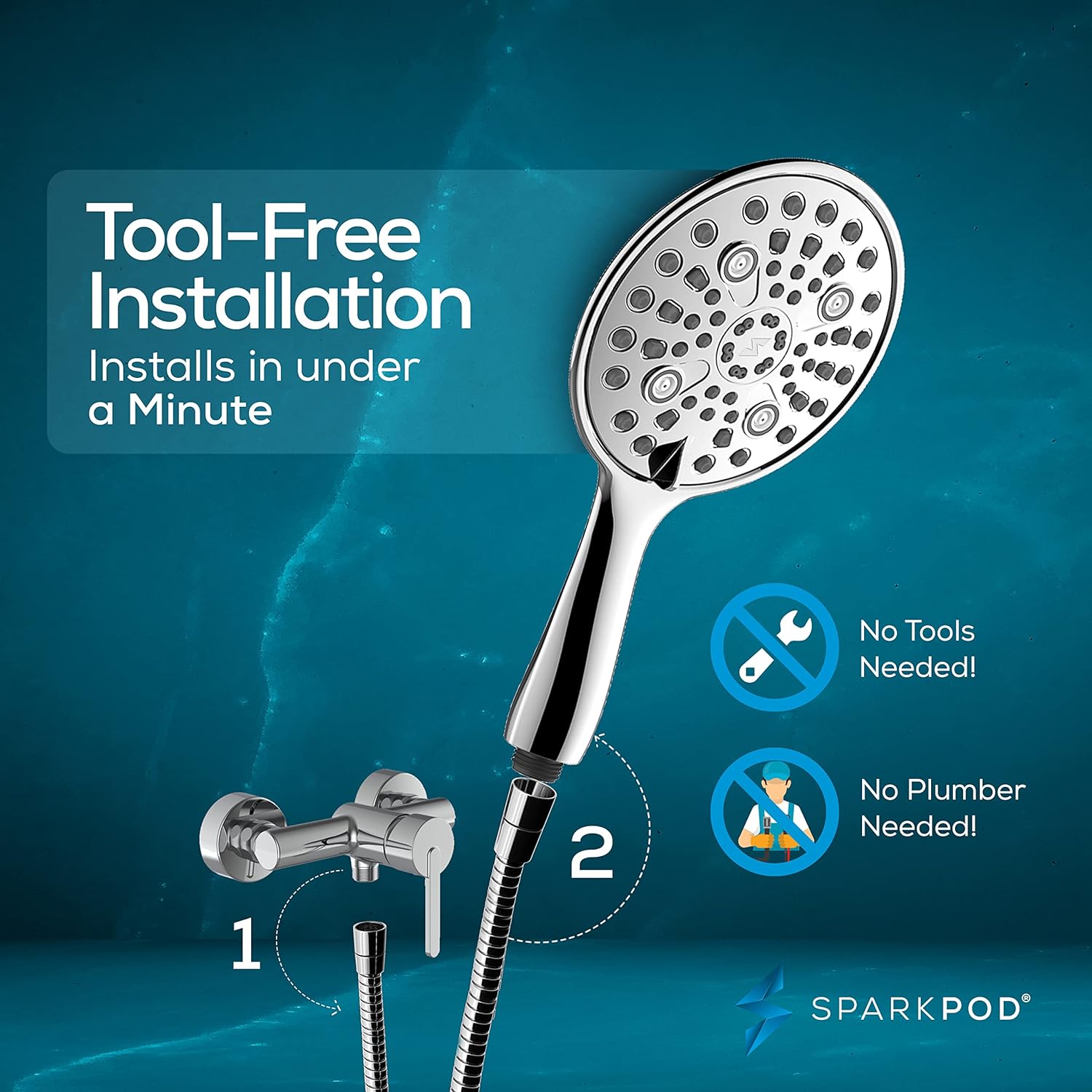 SparkPod 6 Function High Pressure Handheld Shower Head Chrom