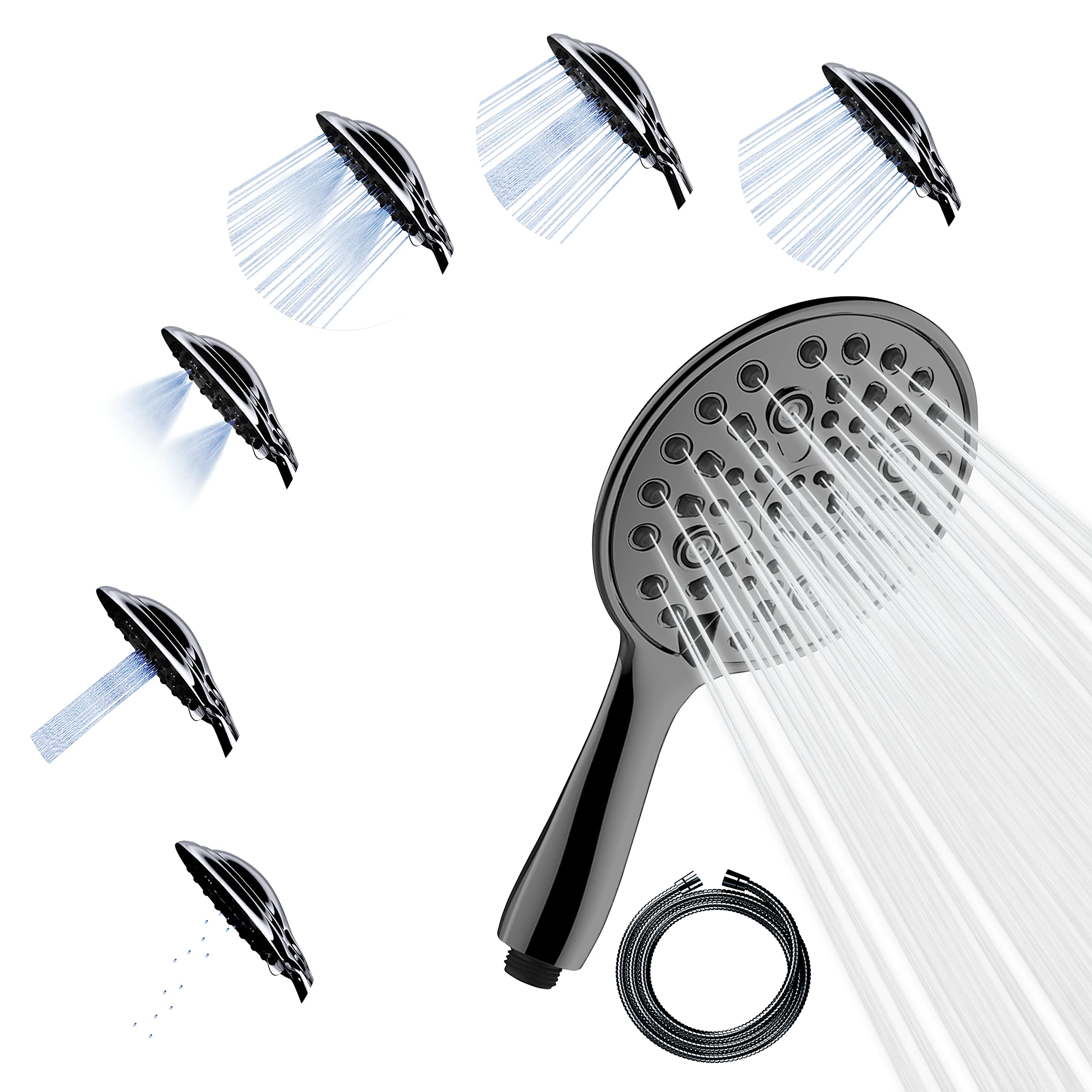 SparkPod 6 Function High Pressure Shower Head 6`` Wide Grey