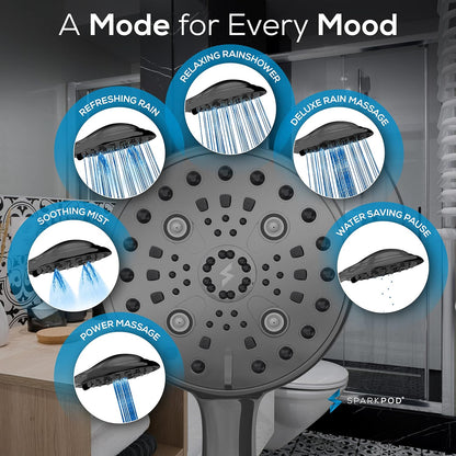 SparkPod 6 Function High Pressure Shower Head 6`` Wide Grey