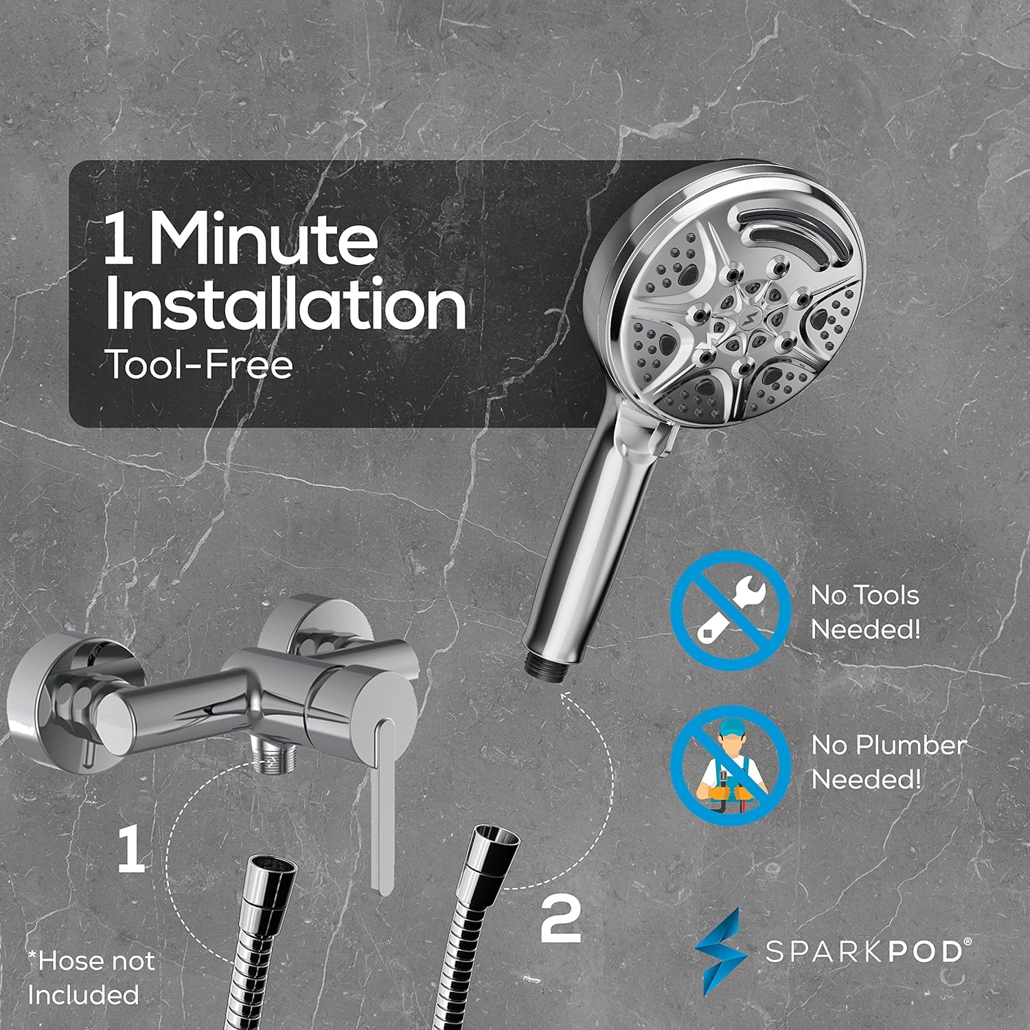 SparkPod 5`` 9 Setting Shower Head With On/Off Switch Chrome