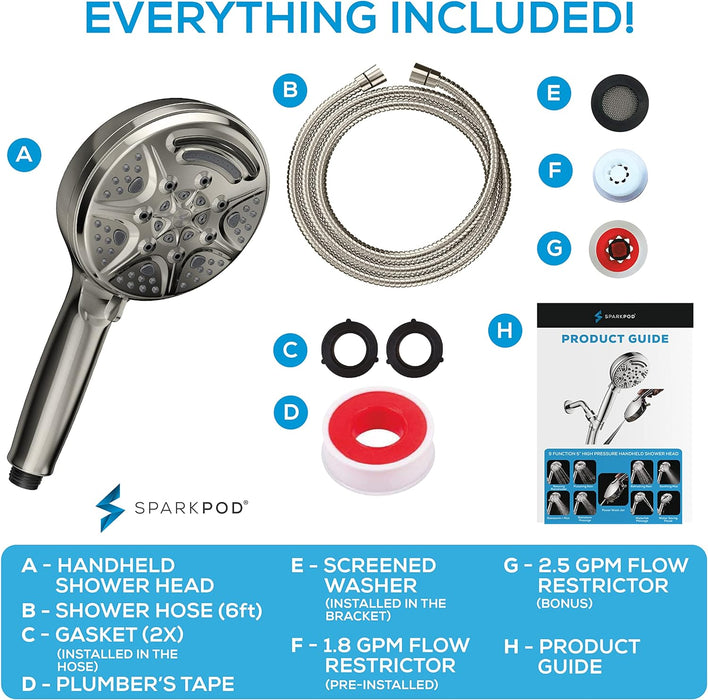 SparkPod High Pressure 5`` Multifunction Handheld Shower Head