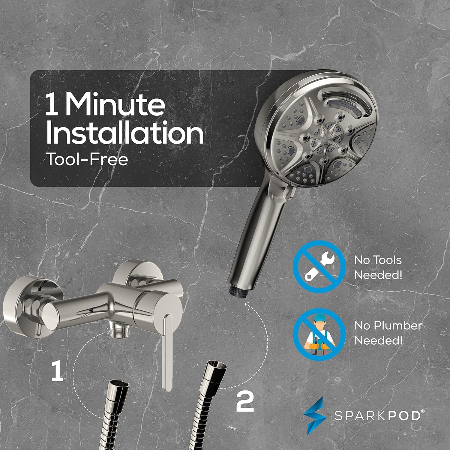 SparkPod High Pressure 5`` Multifunction Handheld Shower Head