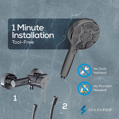 SparkPod 5`` 9 Spray Setting Shower Head Charcoal Grey