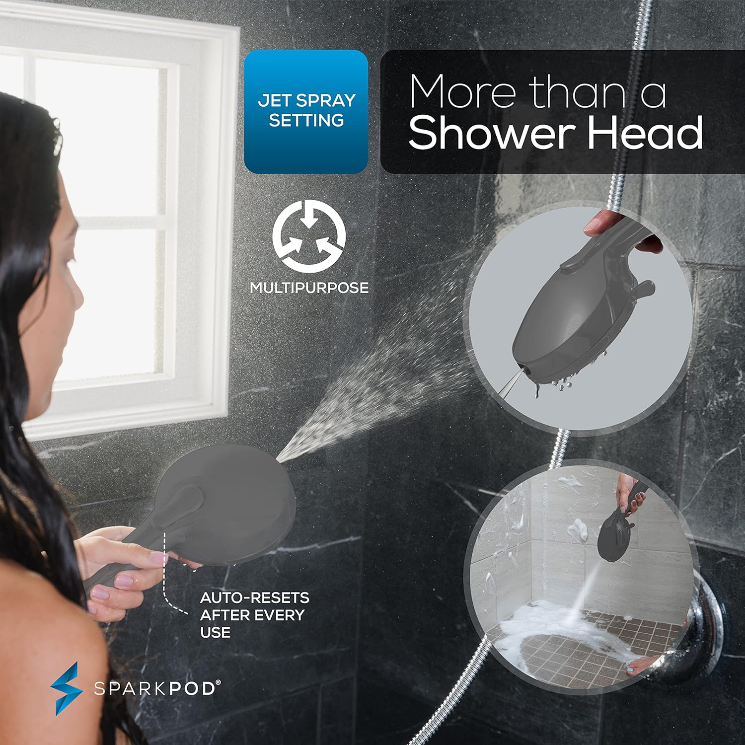 SparkPod 5`` 9 Spray Setting Shower Head Charcoal Grey