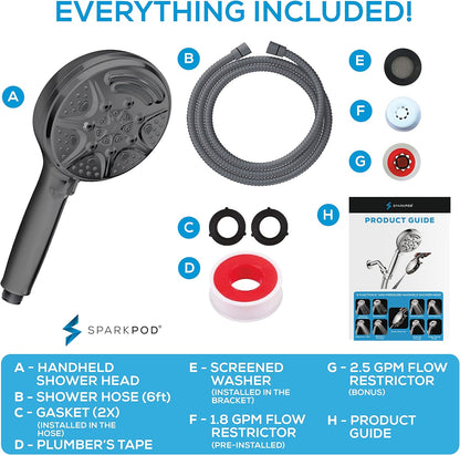 SparkPod 5`` 9 Spray Setting Shower Head Charcoal Grey