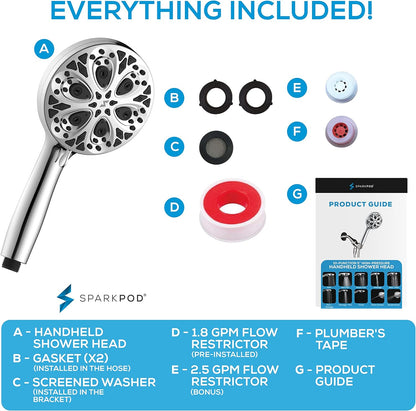 SparkPod  5`` Shower Head High Pressure 10 Functions Chrome