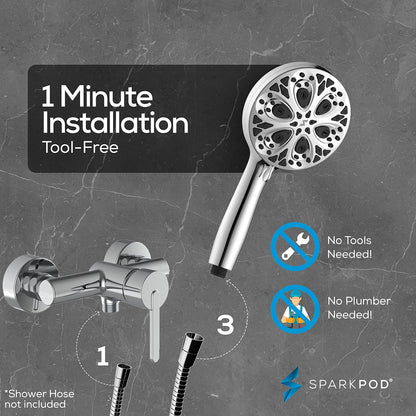 SparkPod  5`` Shower Head High Pressure 10 Functions Chrome