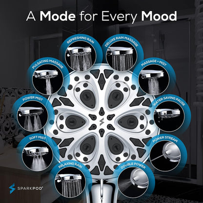 SparkPod  5`` Shower Head High Pressure 10 Functions Chrome
