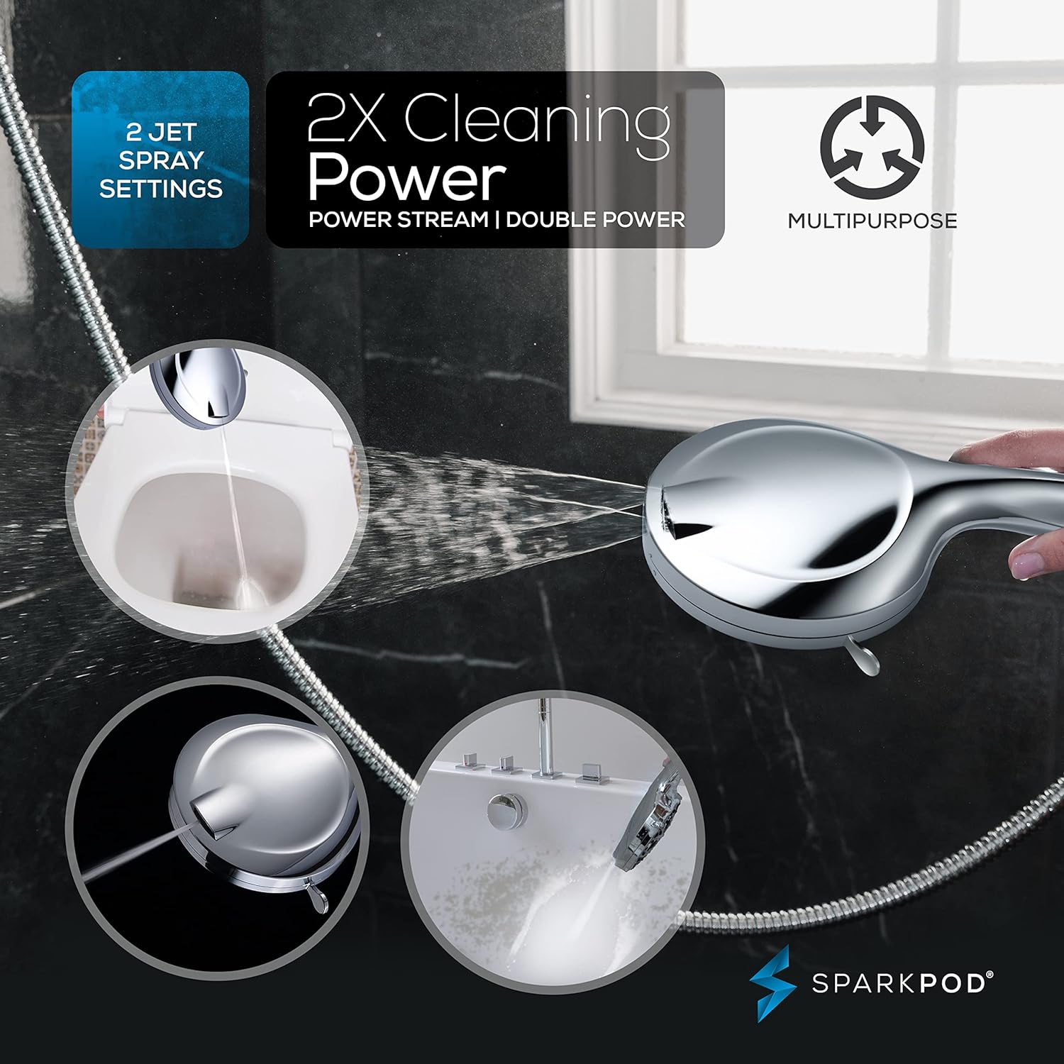 SparkPod  5`` Shower Head High Pressure 10 Functions Chrome