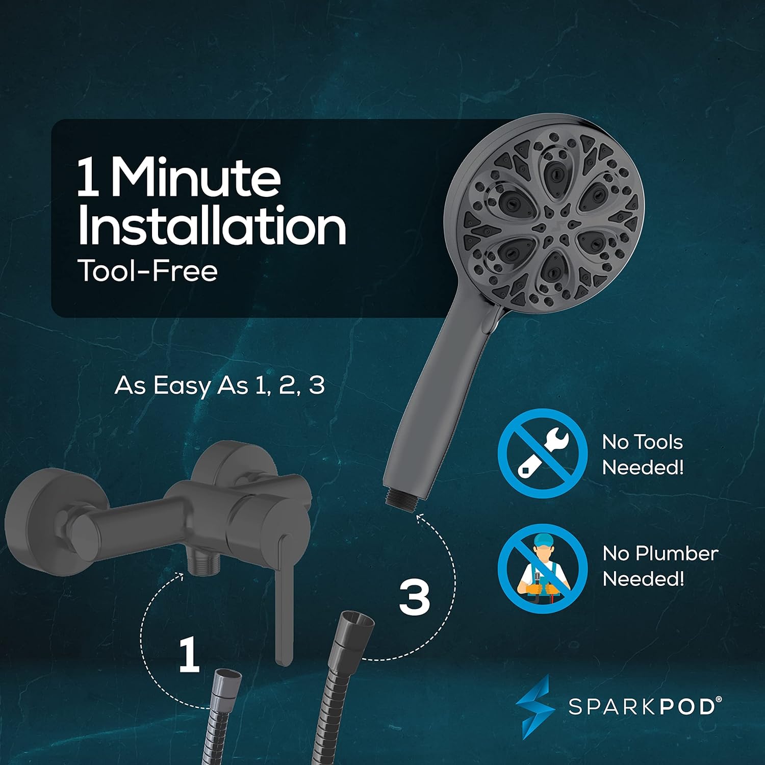 SparkPod Shower Head and Hose Set Charcoal Grey 5``