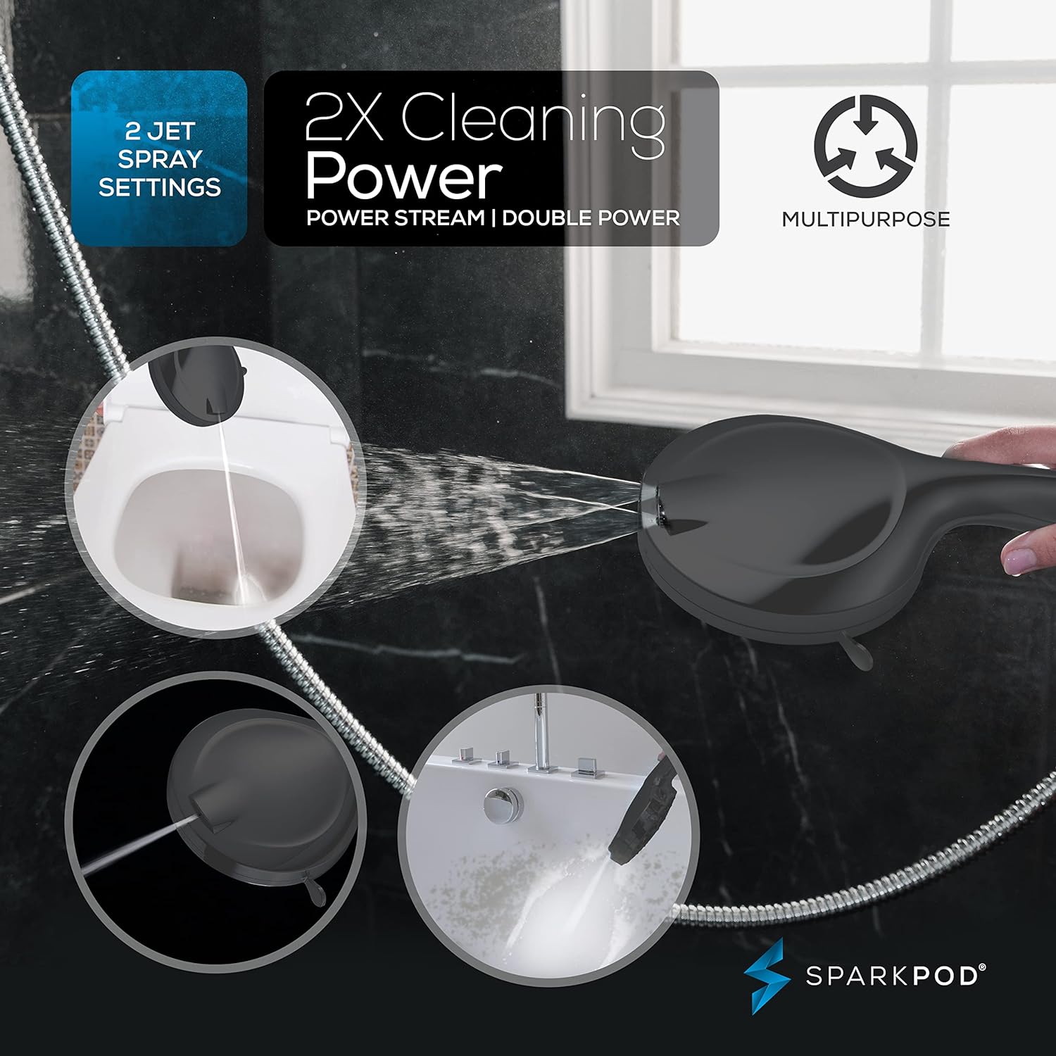 SparkPod Shower Head and Hose Set Charcoal Grey 5``