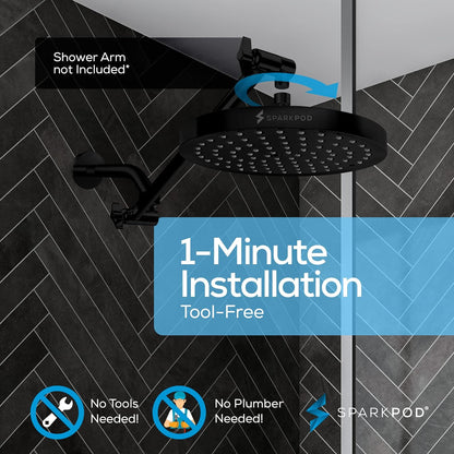 SparkPod Fixed Shower Head 20 cm Round Matte Black
