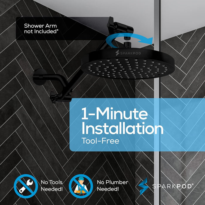 SparkPod Fixed Shower Head 20 cm Round Matte Black