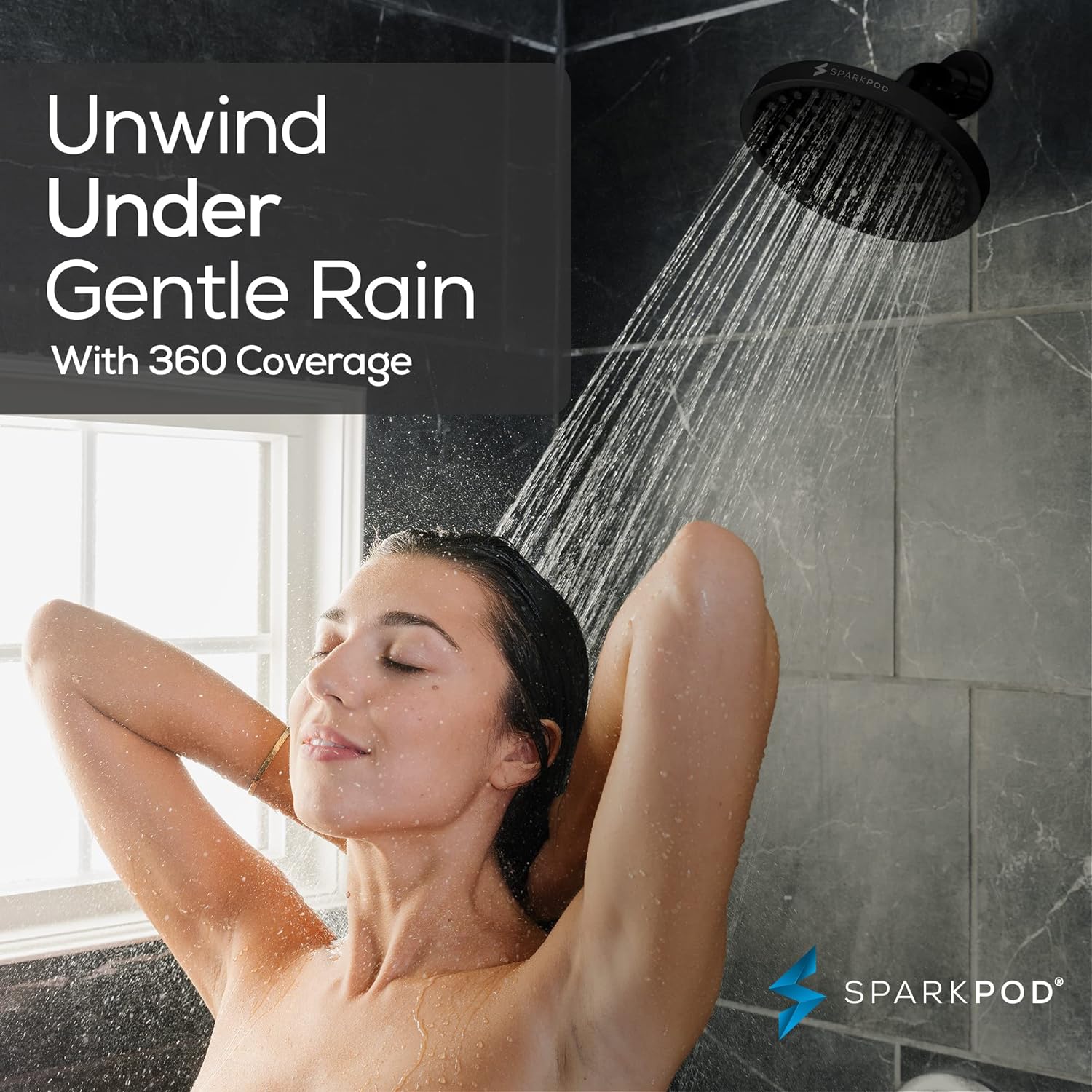 SparkPod Fixed Shower Head 20 cm Round Matte Black