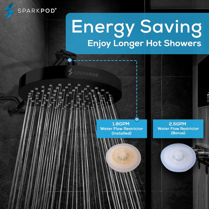 SparkPod Fixed Shower Head 20 cm Round Matte Black