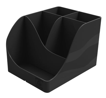 EXACOMPTA - Ref 69514D - 1 Pen Wave Neo Deco black pencil holder - with 5 compartments - 4 high compartments for large utensils and 1 bottom compartment for small utensils