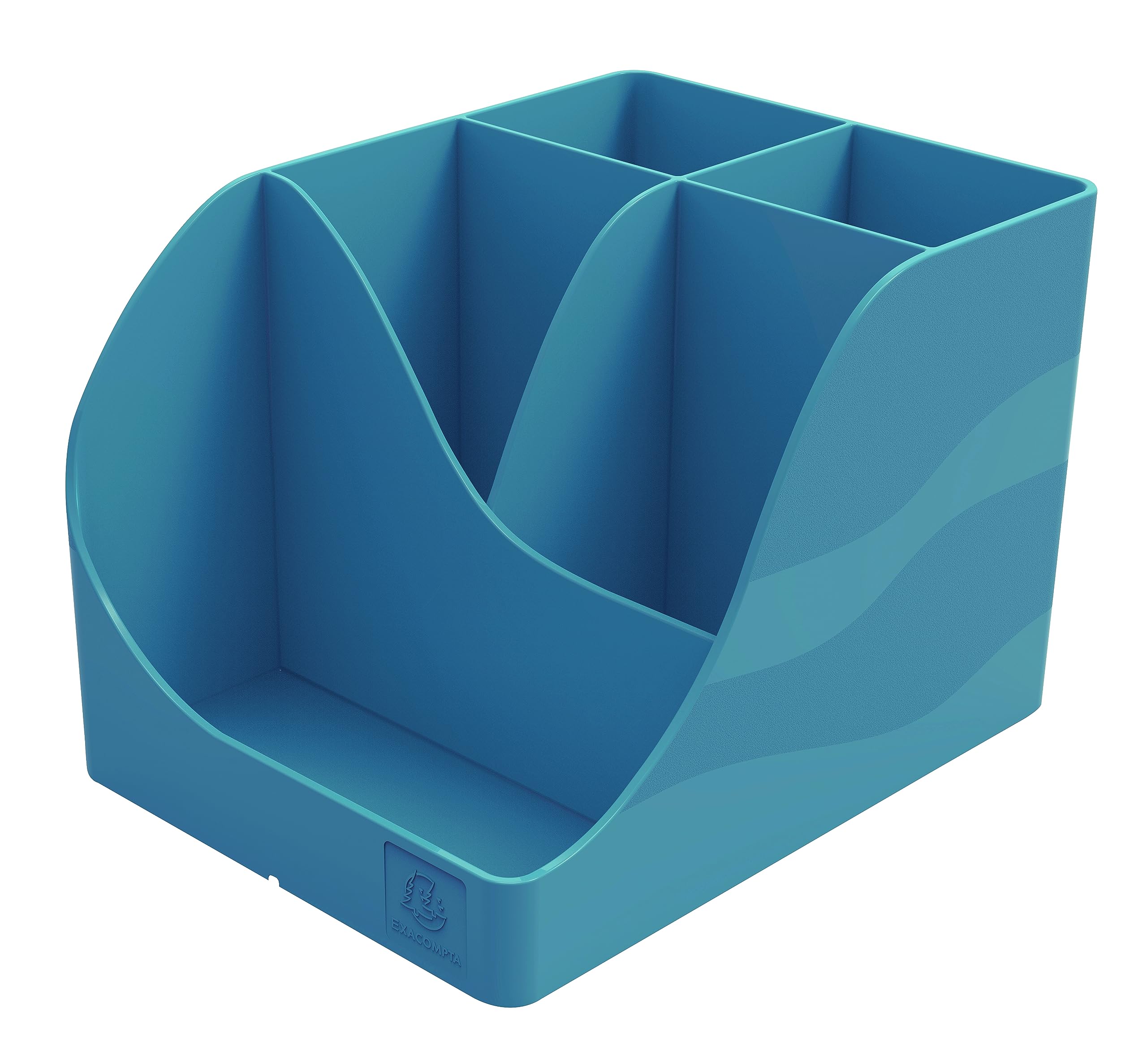 EXACOMPTA - Ref 69528D - 1 Pen Wave Neo Deco pencil holder duck blue - with 5 compartments - 4 high compartments for large utensils and 1 bottom compartment for small utensils