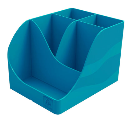EXACOMPTA - Ref 69528D - 1 Pen Wave Neo Deco pencil holder duck blue - with 5 compartments - 4 high compartments for large utensils and 1 bottom compartment for small utensils