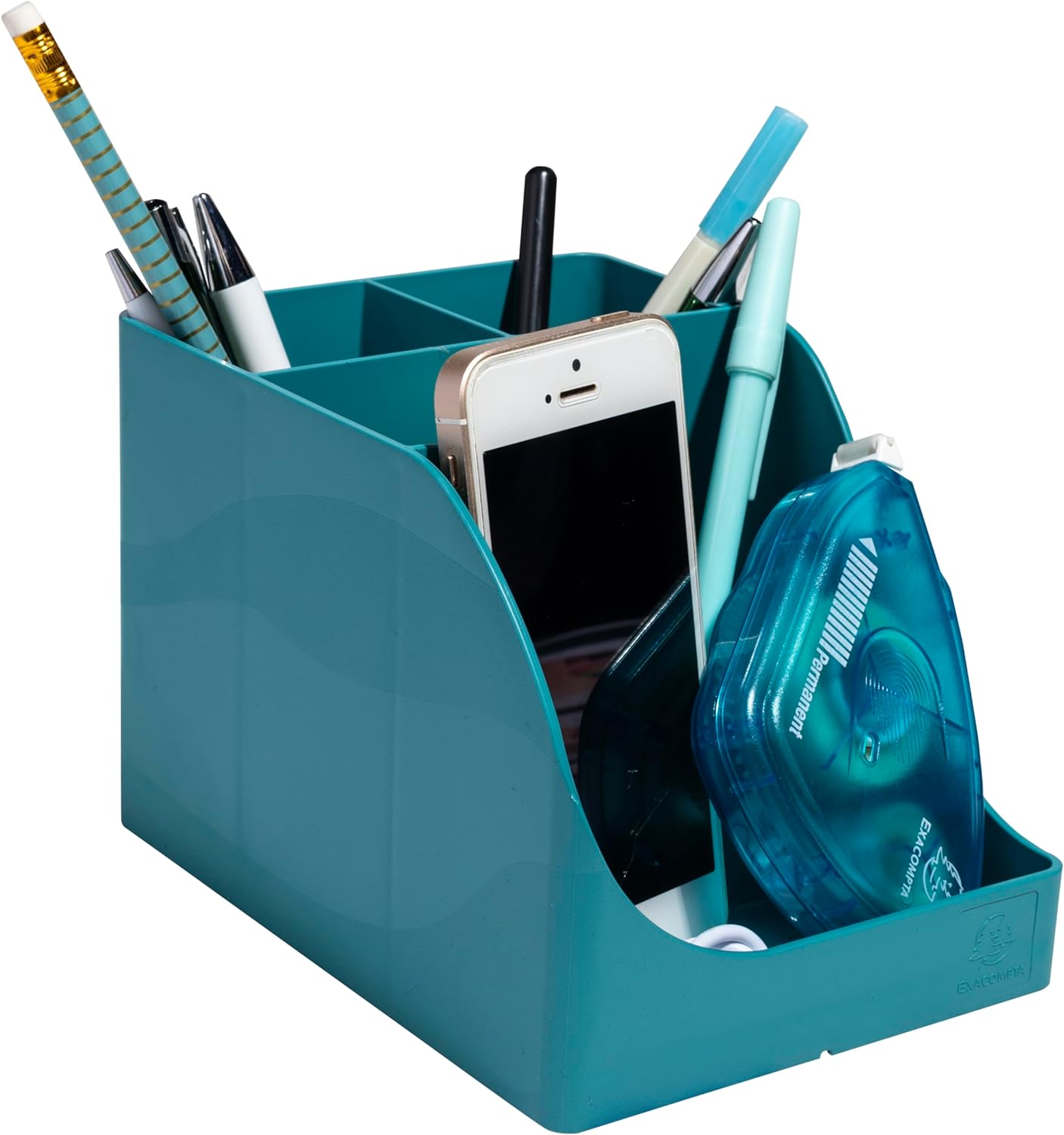EXACOMPTA - Ref 69528D - 1 Pen Wave Neo Deco pencil holder duck blue - with 5 compartments - 4 high compartments for large utensils and 1 bottom compartment for small utensils