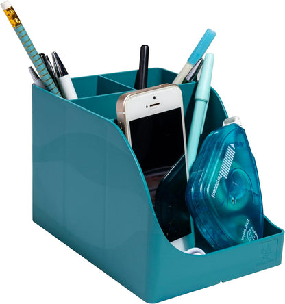 EXACOMPTA - Ref 69528D - 1 Pen Wave Neo Deco pencil holder duck blue - with 5 compartments - 4 high compartments for large utensils and 1 bottom compartment for small utensils