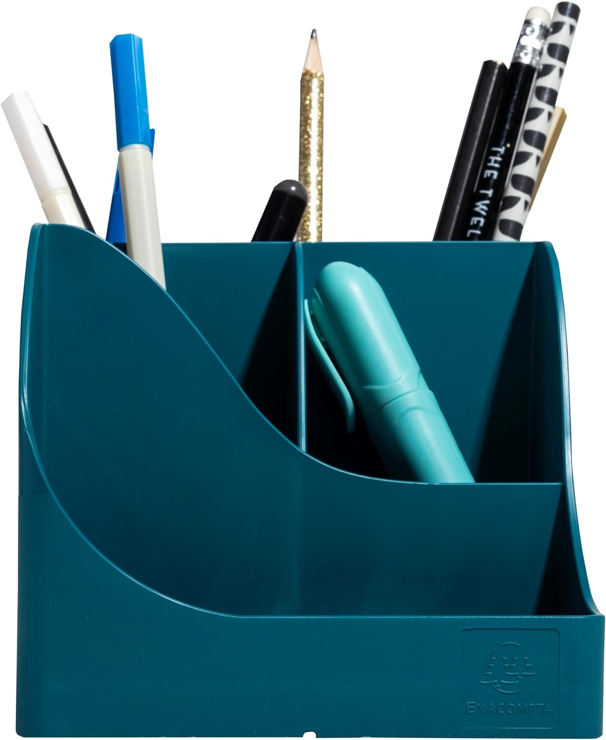 EXACOMPTA - Ref 69528D - 1 Pen Wave Neo Deco pencil holder duck blue - with 5 compartments - 4 high compartments for large utensils and 1 bottom compartment for small utensils