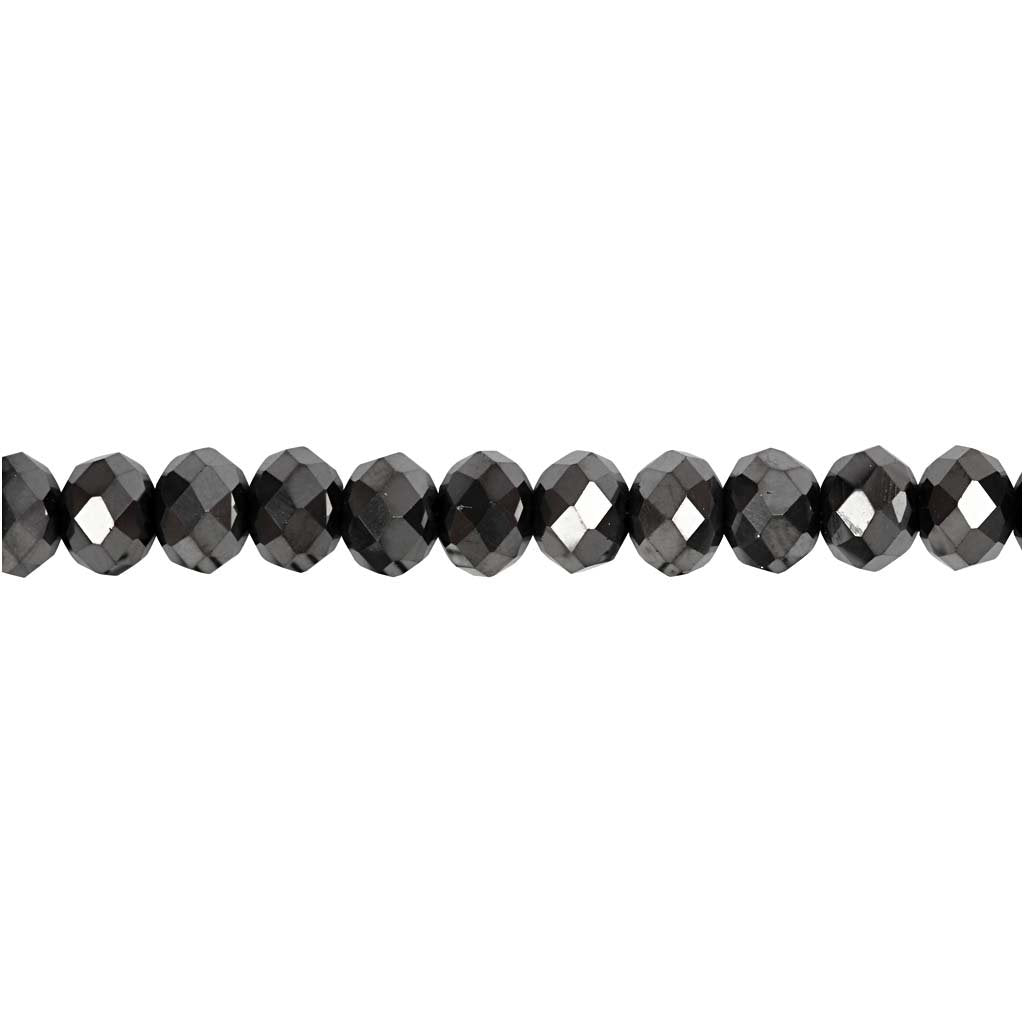 Perlas facetadas, medidas 5x6 mm, medida agujero 1 mm, negro metálico, 100ud