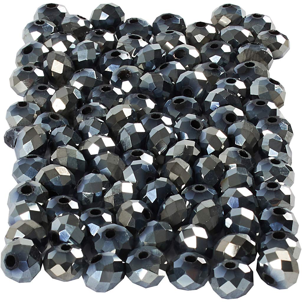 Perlas facetadas, medidas 5x6 mm, medida agujero 1 mm, negro metálico, 100ud