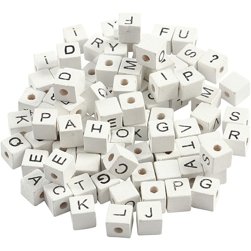 Letter Beads, size 8x8 mm, hole size 3 mm, white, grass tree, A-Z, &, #, ?, 96asstd