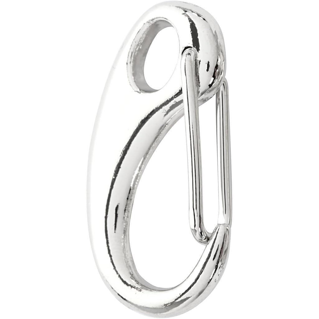 Spring Hook, L: 30 mm, W: 15 mm, silver-plated, 2pcs