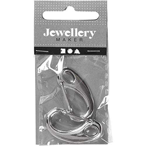Spring Hook, L: 30 mm, W: 15 mm, silver-plated, 2pcs